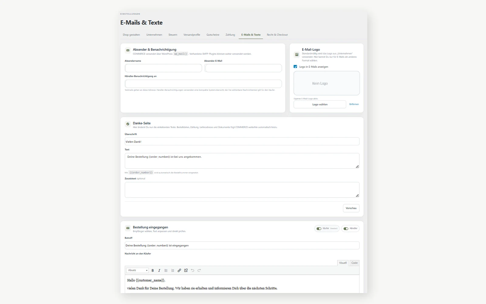 COMMERCE Anleitung – E-Mails und Texte