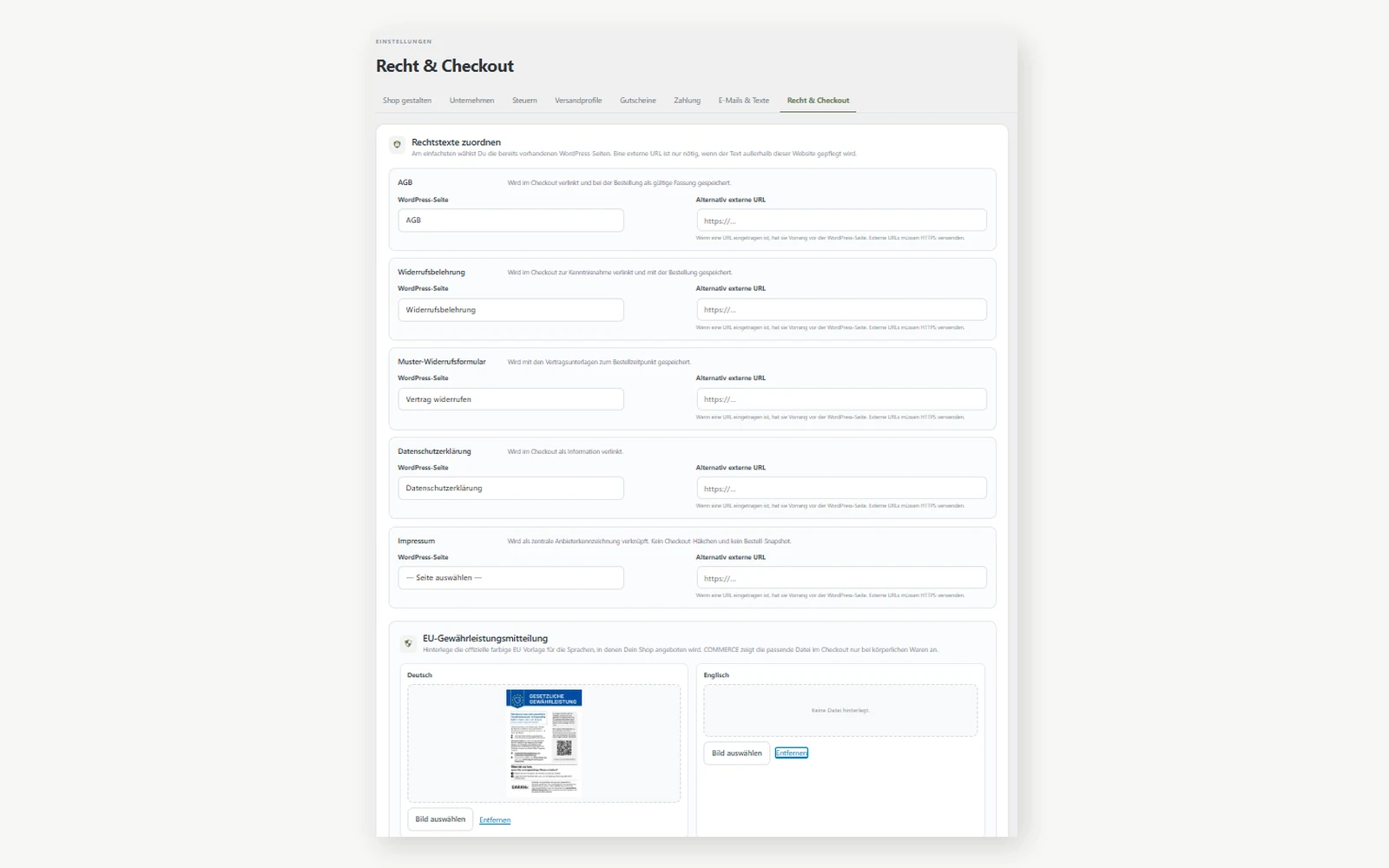 COMMERCE Anleitung – Recht und Checkout