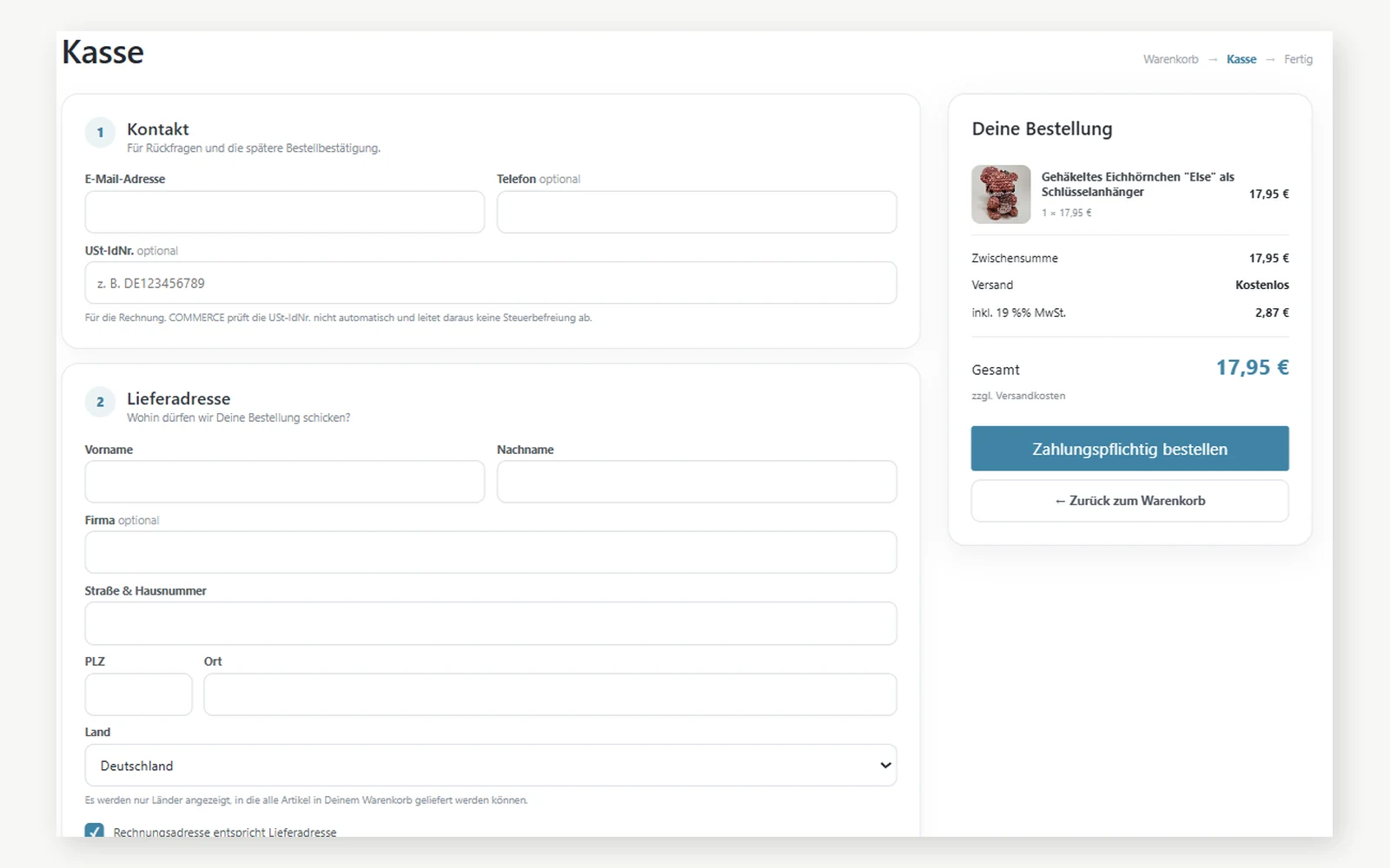 COMMERCE Anleitung – Testbestellung im Checkout