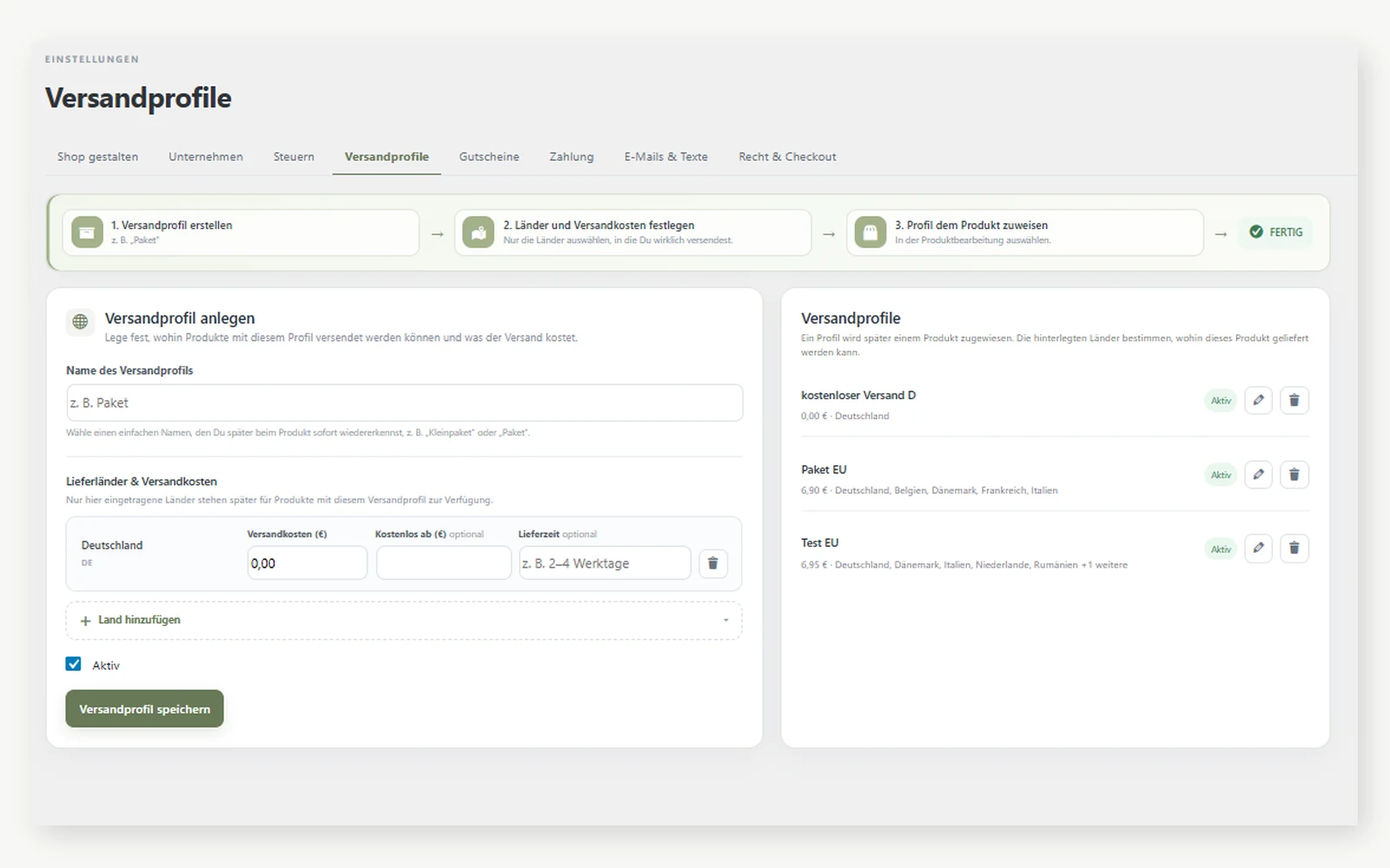 COMMERCE Anleitung – Versandprofile