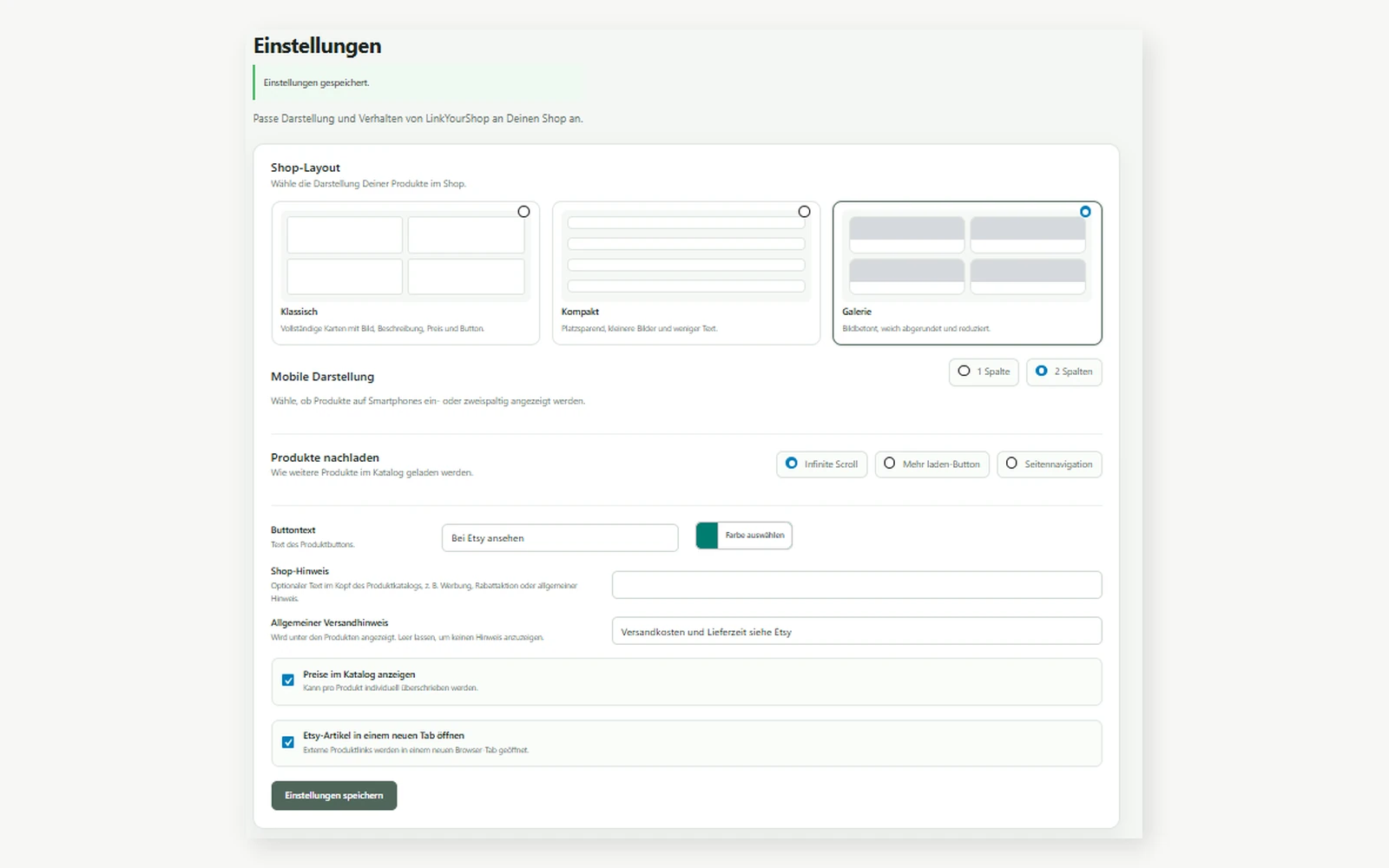 LinkYourShop Anleitung – Shop-Layout Einstellungen